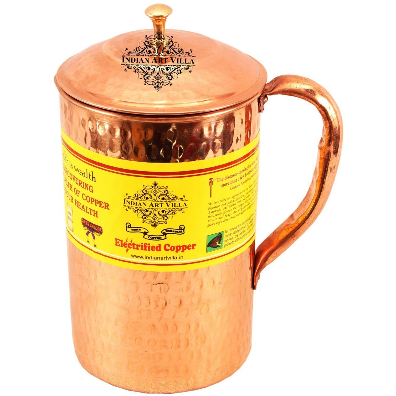 IndianArtVilla Copper Hammered Jug PitcherStorage Serving Drinking Water 43 OZ