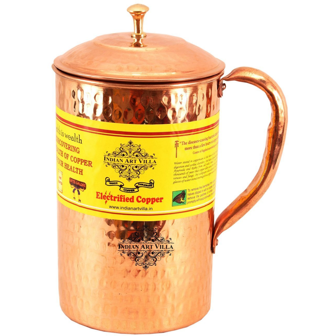 IndianArtVilla Copper Hammered Jug PitcherStorage Serving Drinking Water 33 OZ