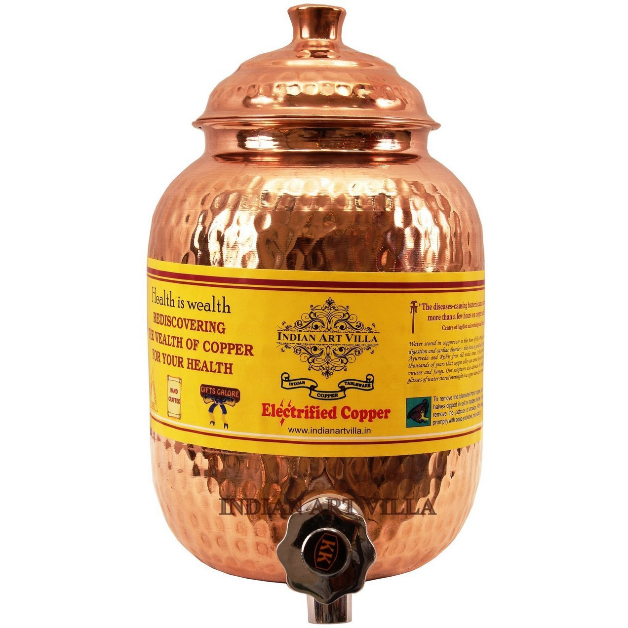 IndianArtVilla Copper Hammered Joint Free Water Pot Container & Tap 67 OZ