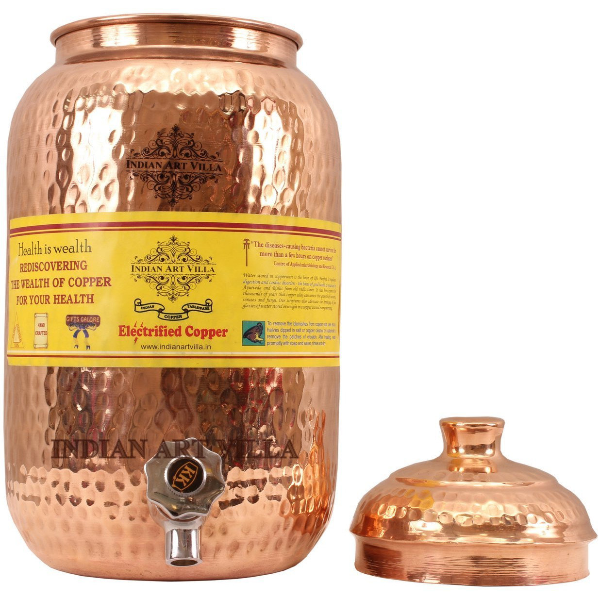 IndianArtVilla Copper Hammered Joint Free Water Pot Container & Tap 152 OZ
