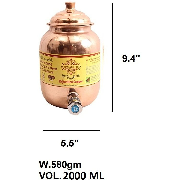 IndianArtVilla Copper Water Pot Container Small size approx 50 OZ