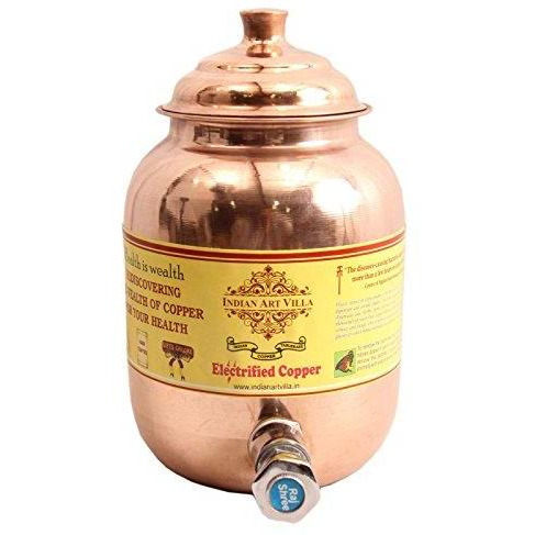 IndianArtVilla Copper Water Pot Container Small size approx 50 OZ