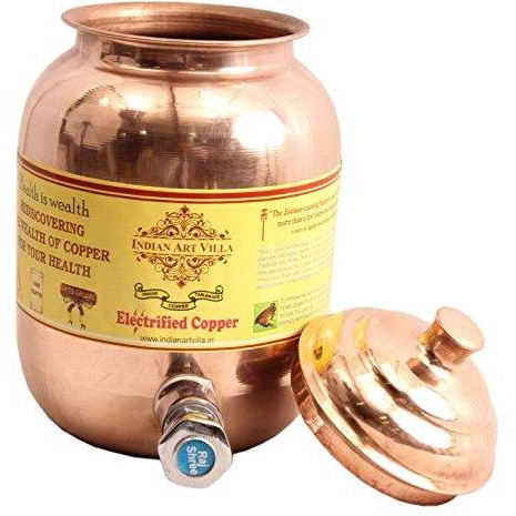 IndianArtVilla Copper Water Pot Container Small size approx 50 OZ