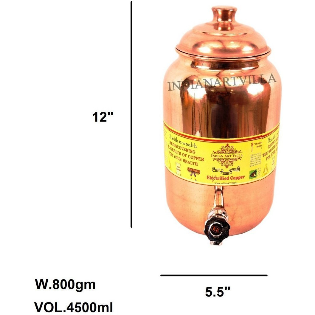 IndianArtVilla Pure Copper Long Jal Dhara Tank Water Pot 152 OZ