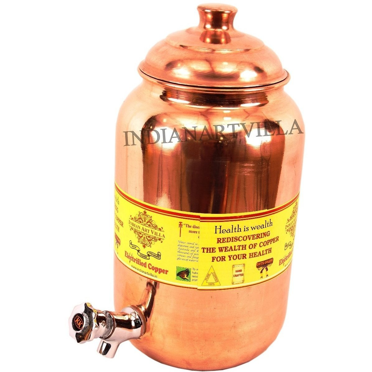 IndianArtVilla Pure Copper Long Jal Dhara Tank Water Pot 152 OZ