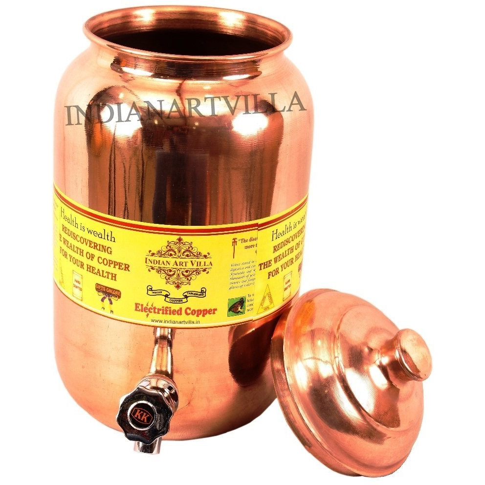 IndianArtVilla Pure Copper Joint Free Water Pot with Tap Container 270 OZ
