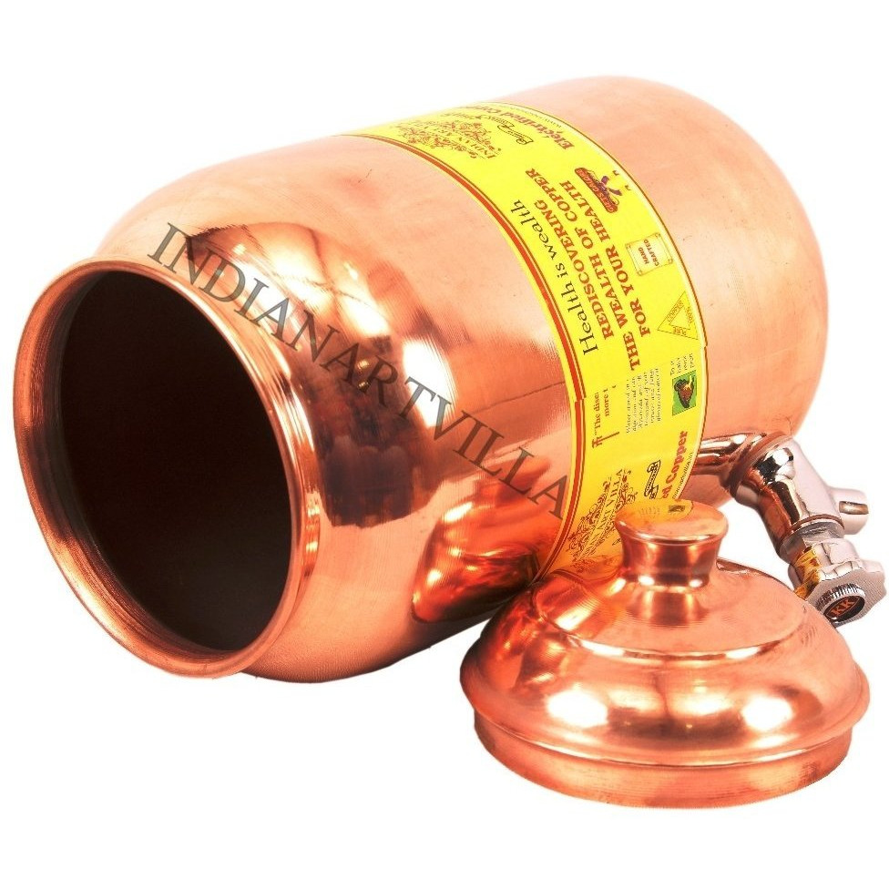 IndianArtVilla Pure Copper Joint Free Water Pot with Tap Container 270 OZ