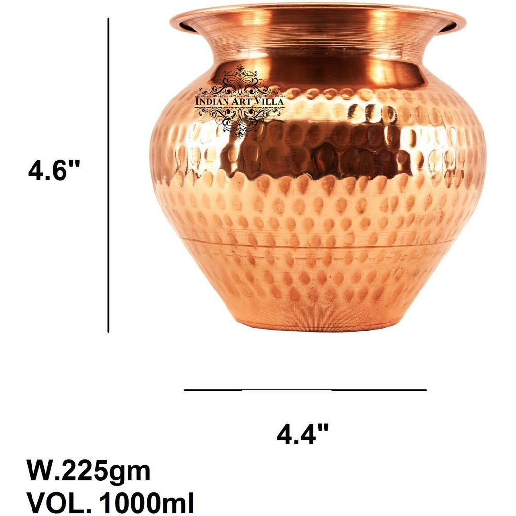 IndianArtVilla Copper Hammered Lota Kalash ContainerAyurveda Healing 33 OZ