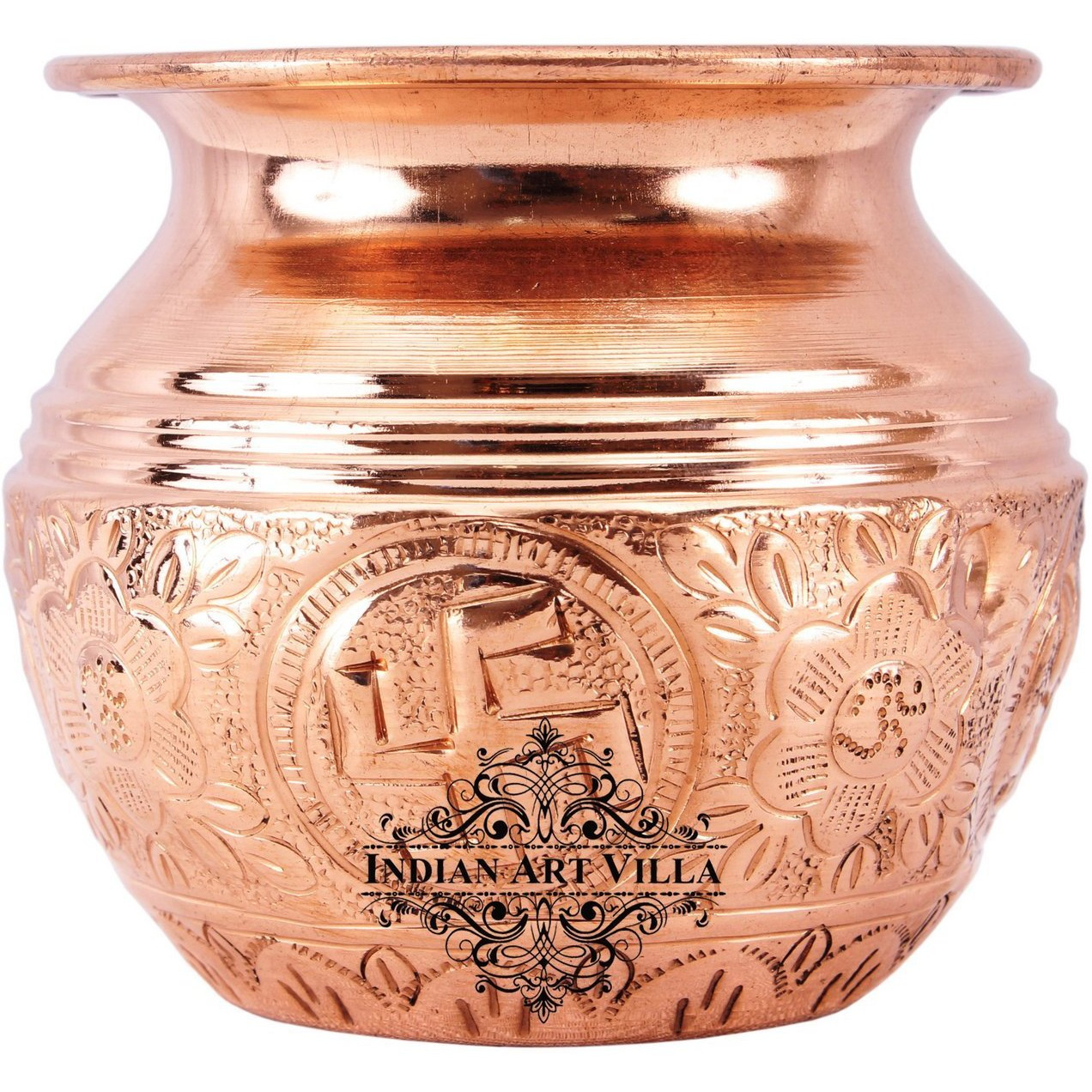 IndianArtVilla Copper Lining Swastik Design Lota Kalash Container 10 OZ