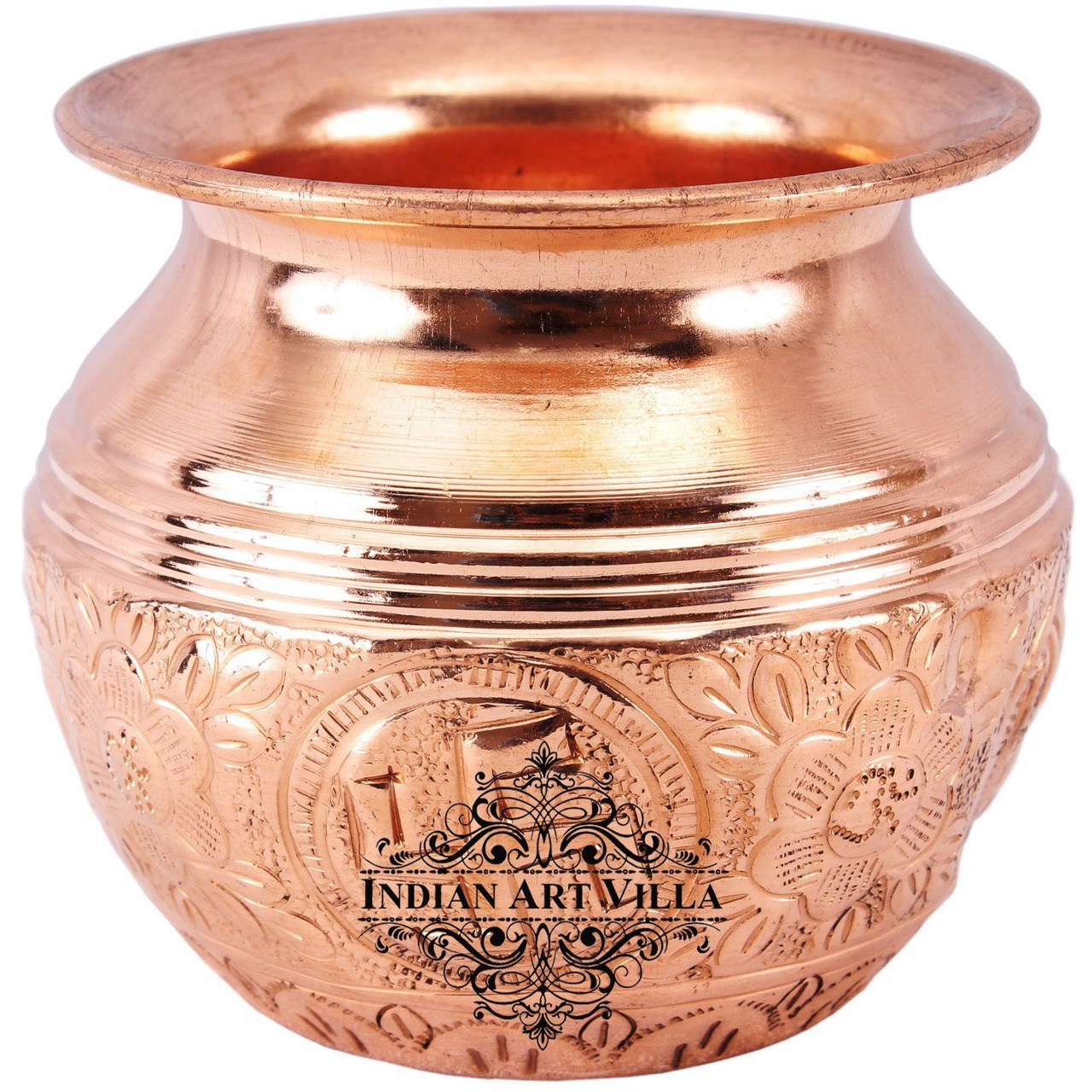 IndianArtVilla Copper Lining Swastik Design Lota Kalash Container 10 OZ