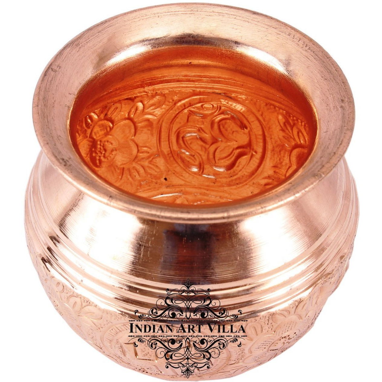 IndianArtVilla Copper Lining Swastik Design Lota Kalash Container 10 OZ
