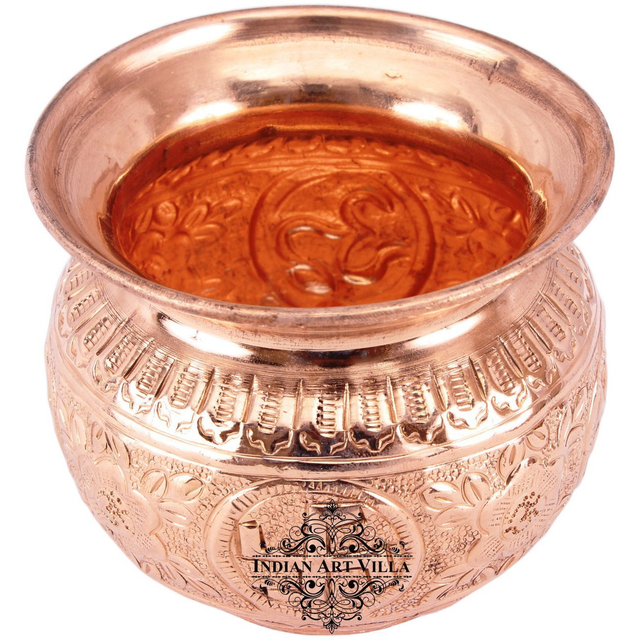 IndianArtVilla Copper Swastik Design Round Lota Kalash Container 11 OZ
