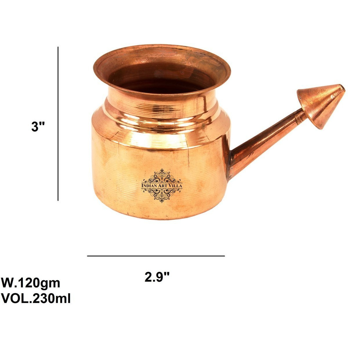 IndianArtVilla Pure Copper Netipot PotBenefit Yoga Ayurveda Healing 8 OZ