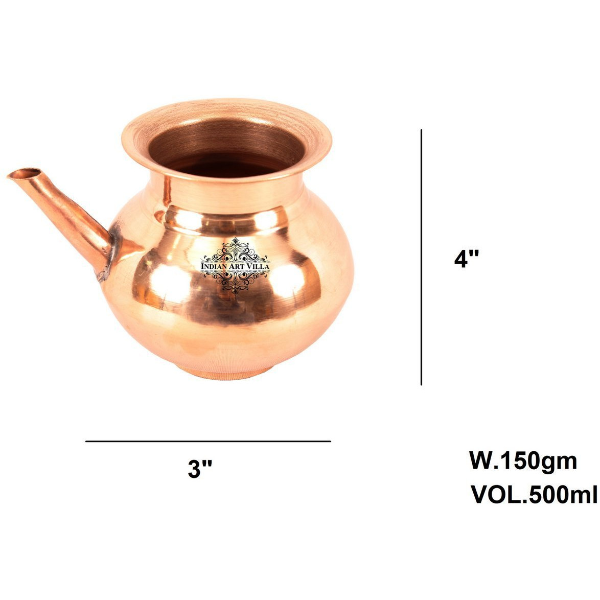IndianArtVilla Pure Copper Karwa PotBenefit Yoga Ayurveda Healing 16 OZ