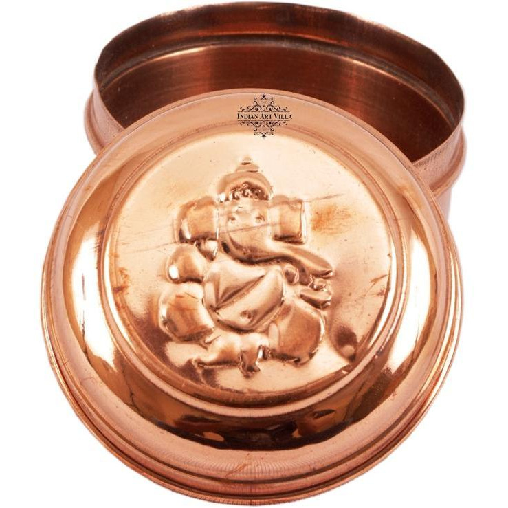 IndianArtVilla 2.0  X 2.7  Pure Copper HandmadeGanpati Design Workship Box 5 OZ