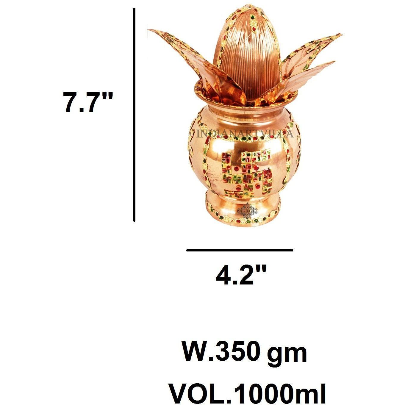 IndianArtVilla Copper Decorative Mangal Kalash With Coconut- 7.7  Inch Height
