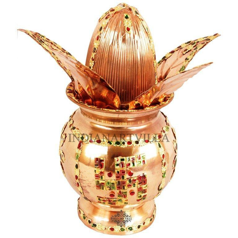 IndianArtVilla Copper Decorative Mangal Kalash With Coconut- 7.7  Inch Height