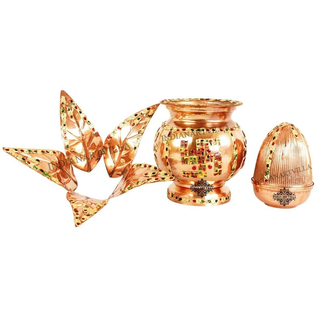 IndianArtVilla Copper Decorative Mangal Kalash With Coconut- 7.7  Inch Height