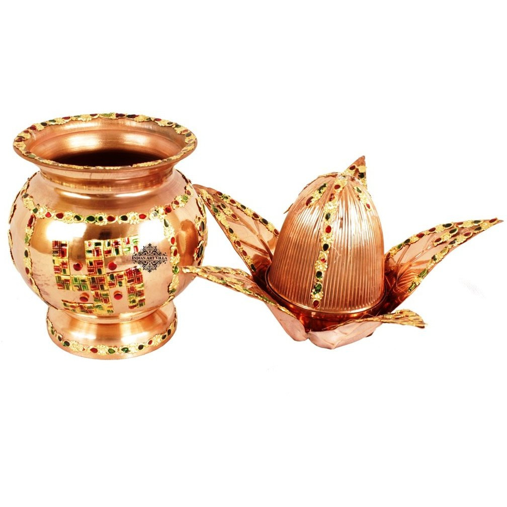 IndianArtVilla Copper Decorative Mangal Kalash With Coconut- 7.7  Inch Height