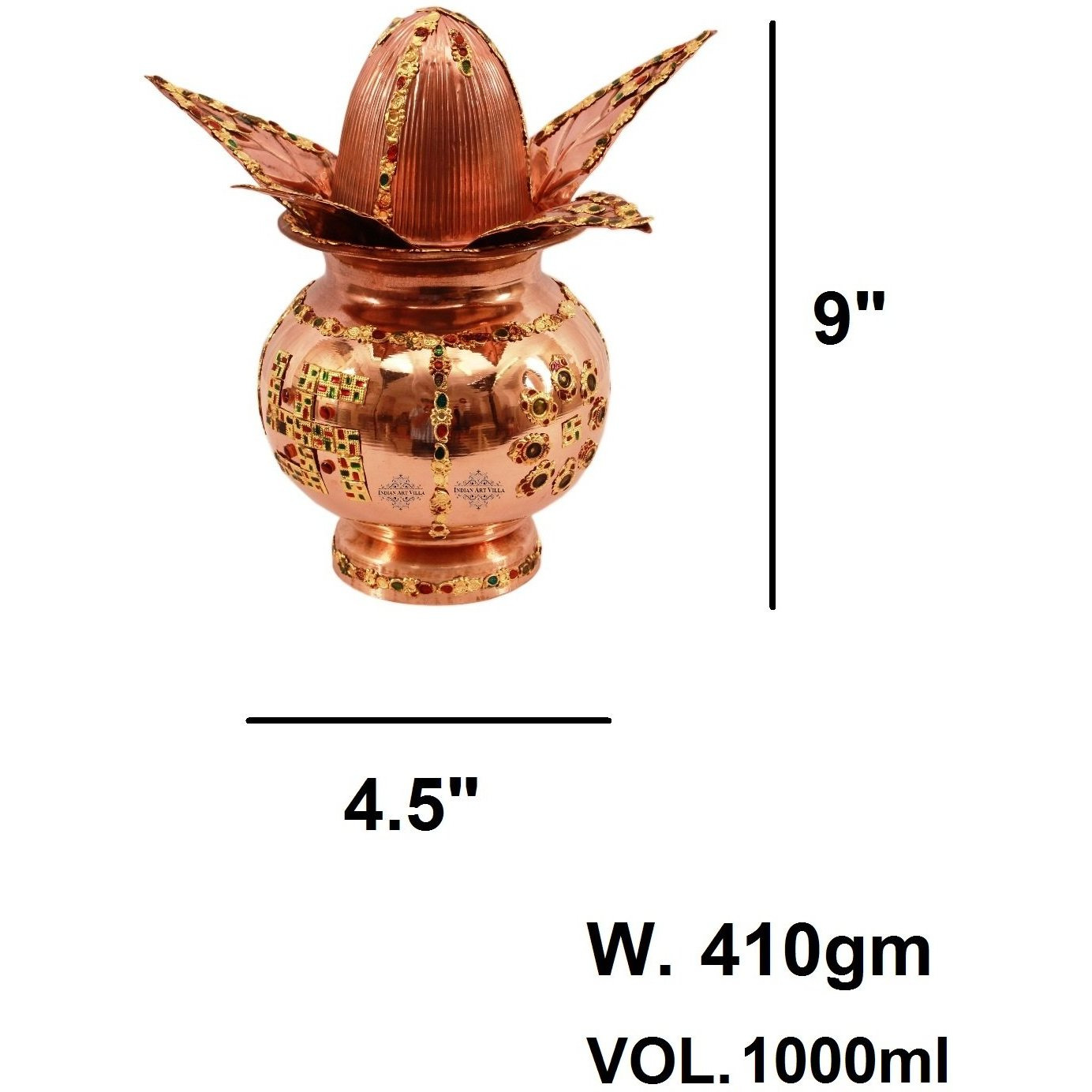 IndianArtVilla Copper Decorative Mangal Kalash With Coconut- 9  Inch Height