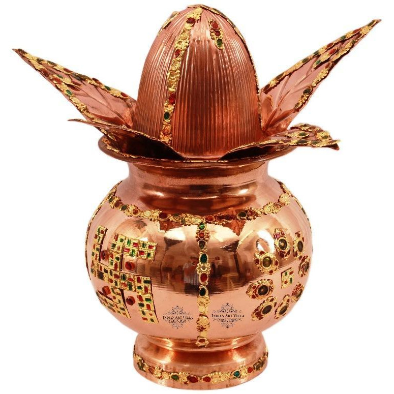 IndianArtVilla Copper Decorative Mangal Kalash With Coconut- 9  Inch Height