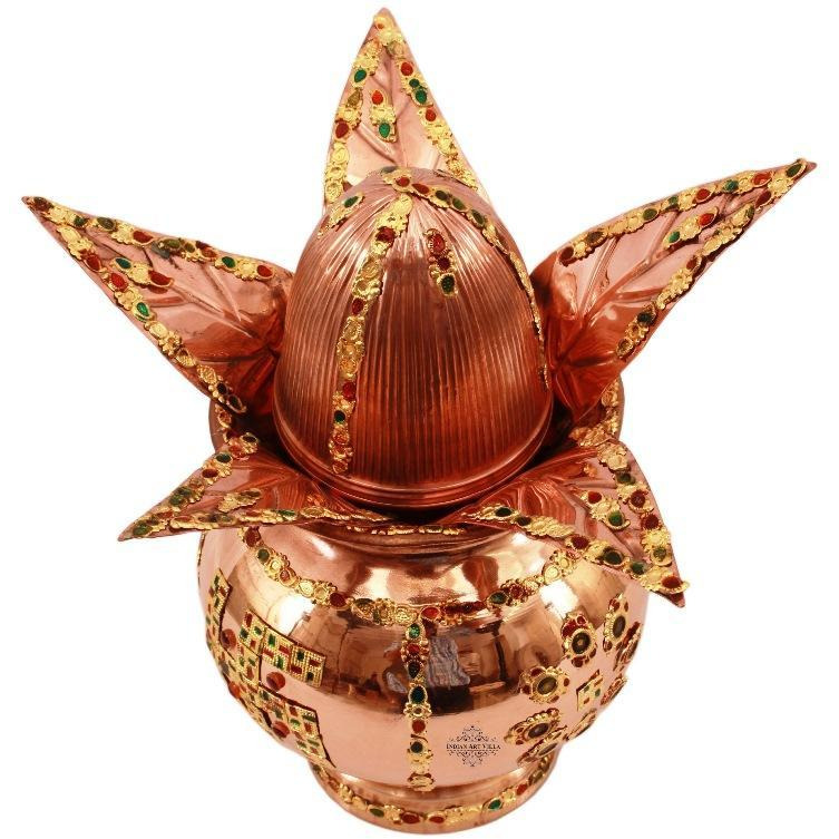 IndianArtVilla Copper Decorative Mangal Kalash With Coconut- 9  Inch Height