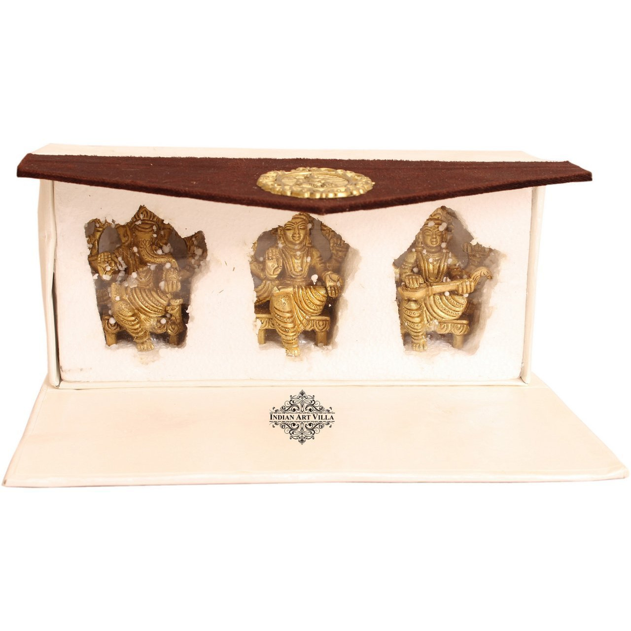 IndianArtVilla Brass Set of Ganesh Laxmi Saraswati Ji Hinduism Religious  chatar sword designer idiols