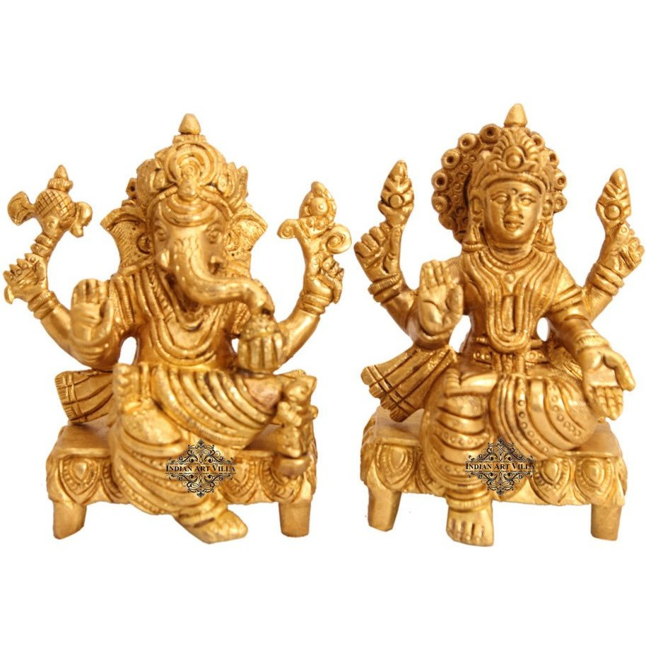 IndianArtVilla Brass Set of Ganesh JI Laxmi Ji Hinduism Religious  chatar sword designer idiols