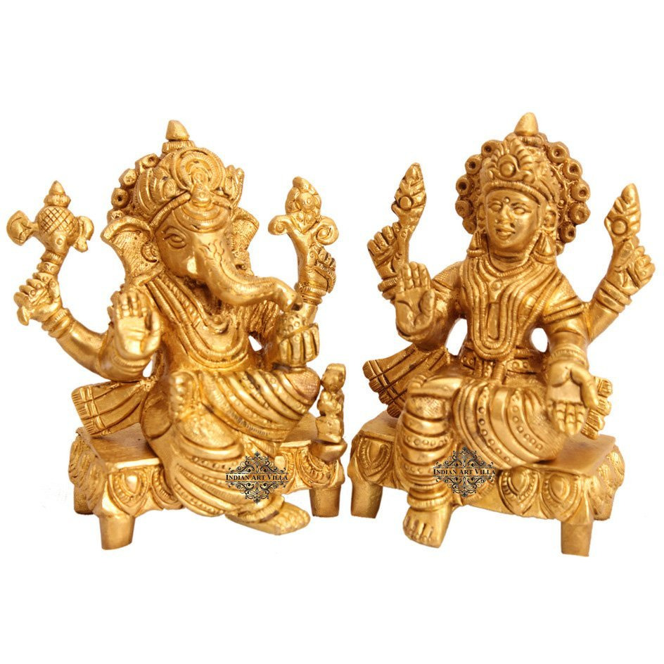 IndianArtVilla Brass Set of Ganesh JI Laxmi Ji Hinduism Religious  chatar sword designer idiols