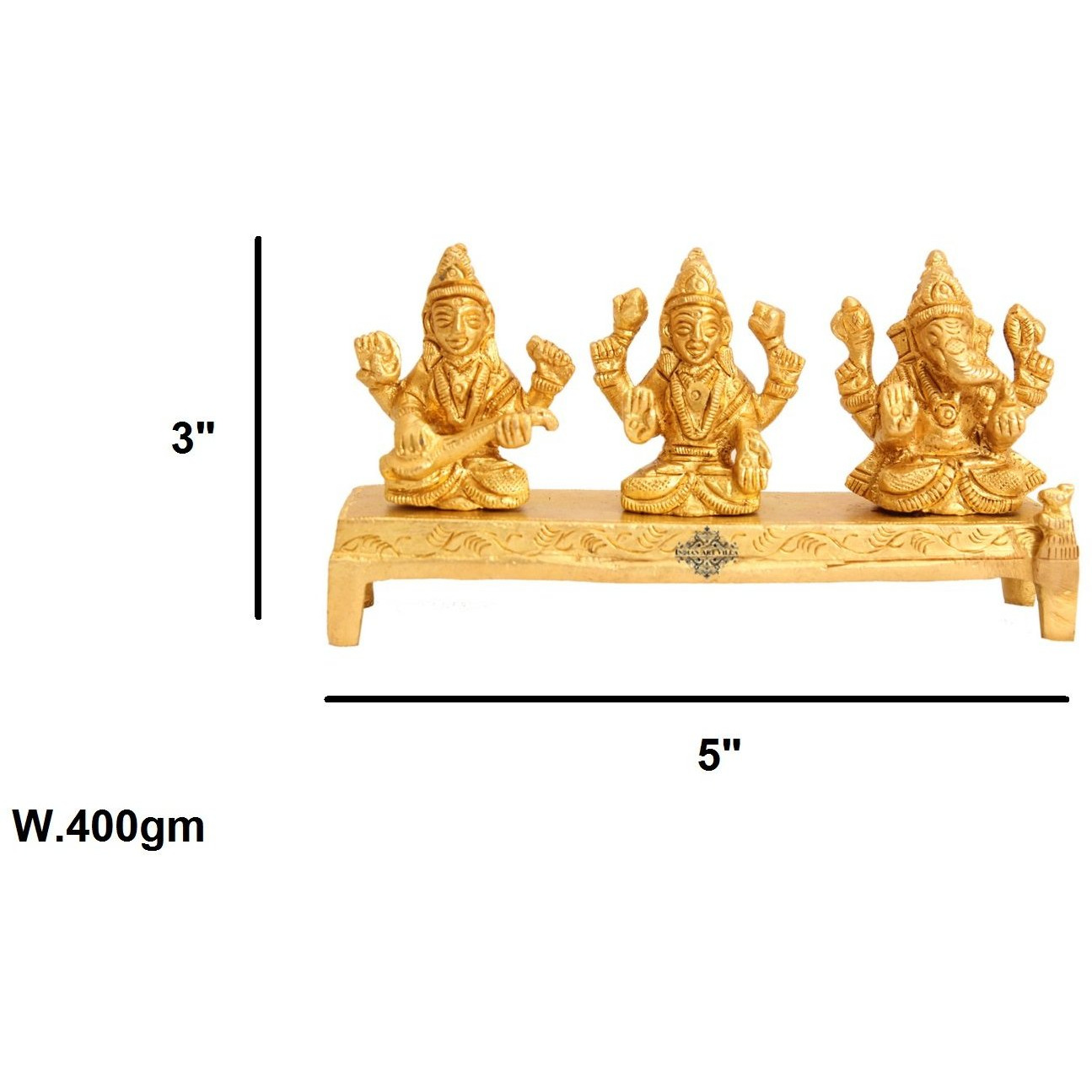 IndianArtVilla Brass Set Ganesh Ji Laxmi Ji Saraswati Ji on Singhasan Religious