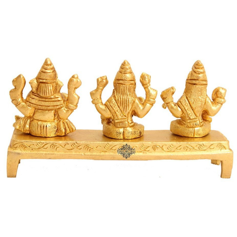 IndianArtVilla Brass Set Ganesh Ji Laxmi Ji Saraswati Ji on Singhasan Religious