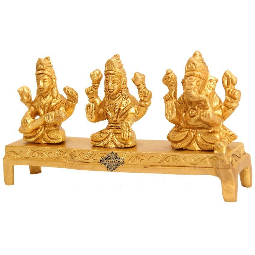 IndianArtVilla Brass Set Ganesh Ji Laxmi Ji Saraswati Ji on Singhasan Religious