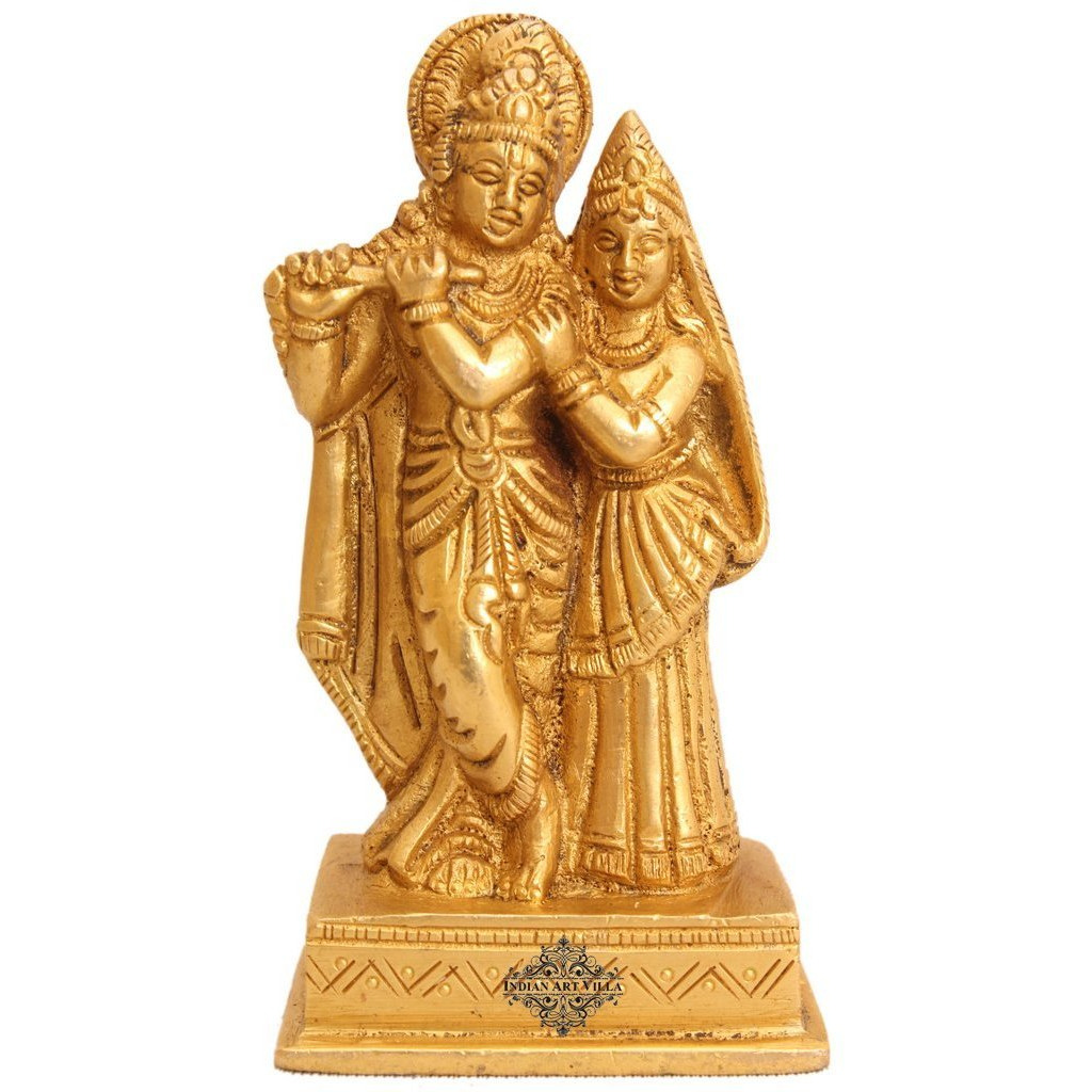 IndianArtVilla Brass Flute Lord Radha Krishna God Set Hindusim Religious