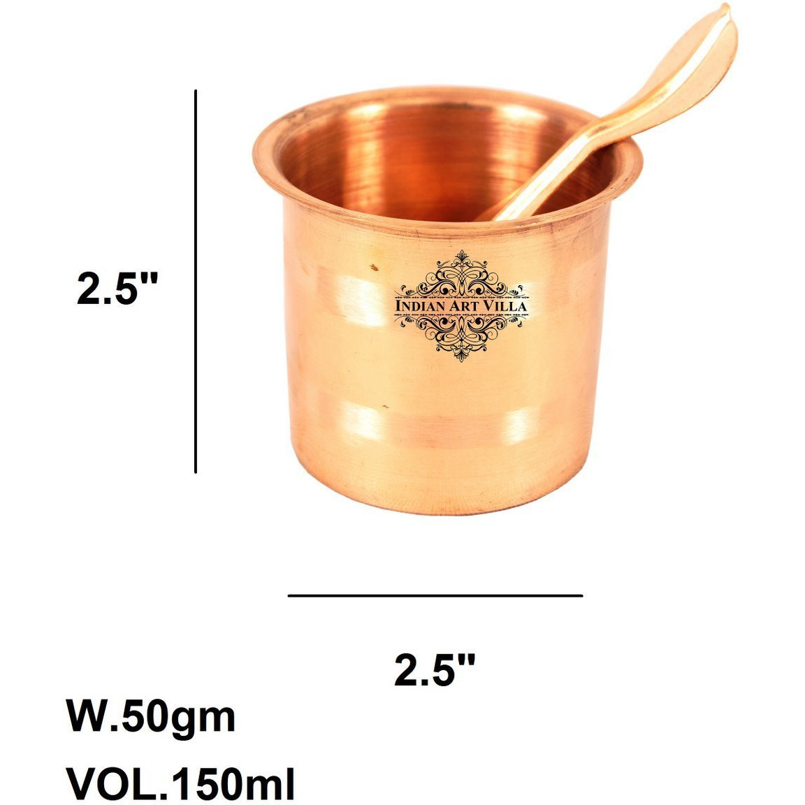 IndianArtVilla Handmade Pure Copper Panch Paatra Workship Glass with Spoon