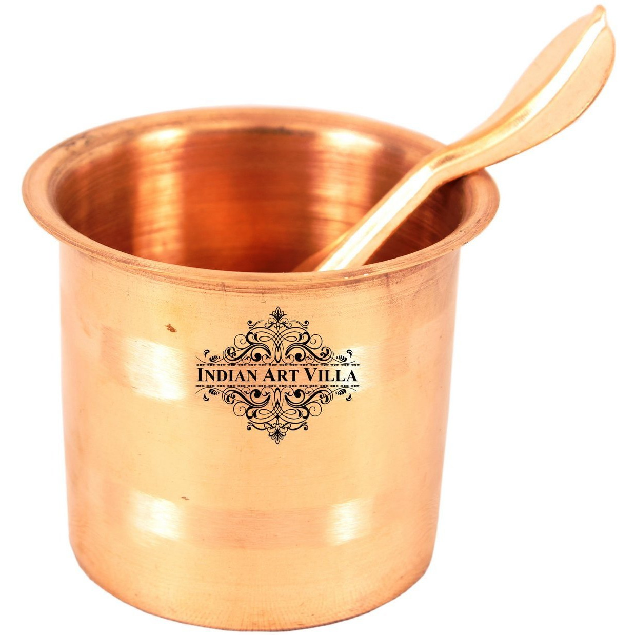 IndianArtVilla Handmade Pure Copper Panch Paatra Workship Glass with Spoon
