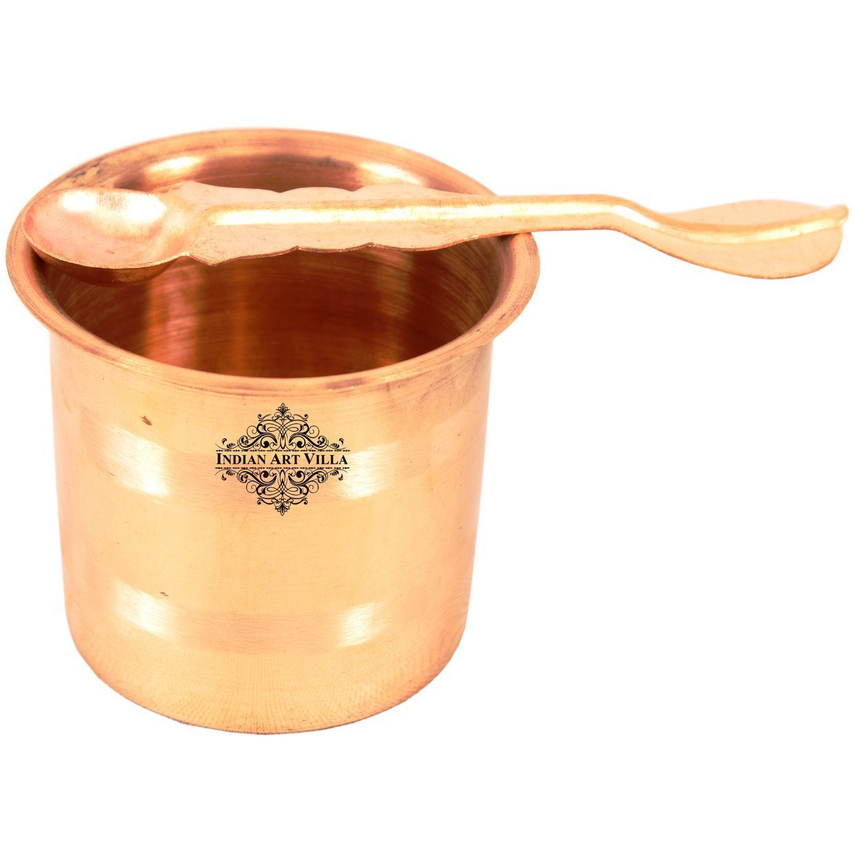 IndianArtVilla Handmade Pure Copper Panch Paatra Workship Glass with Spoon
