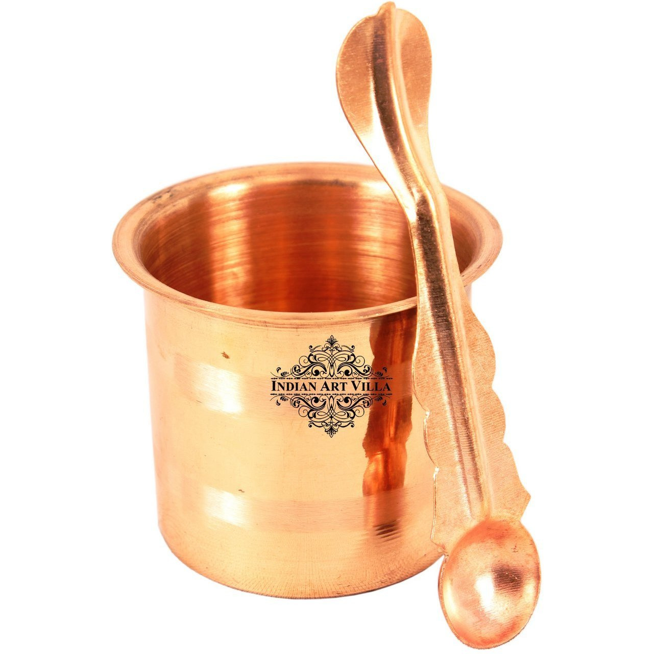 IndianArtVilla Handmade Pure Copper Panch Paatra Workship Glass with Spoon