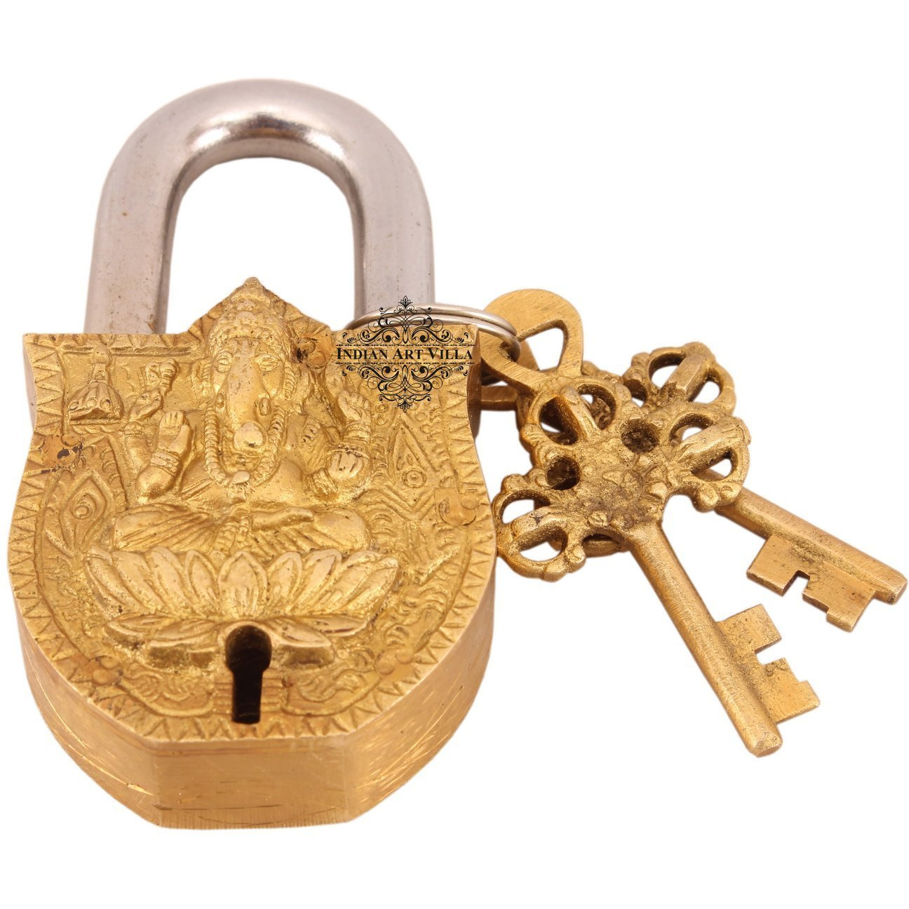 IndianArtVilla Brass Vintage Style Lord Ganesha Design chatar sword designer with 2 Keys