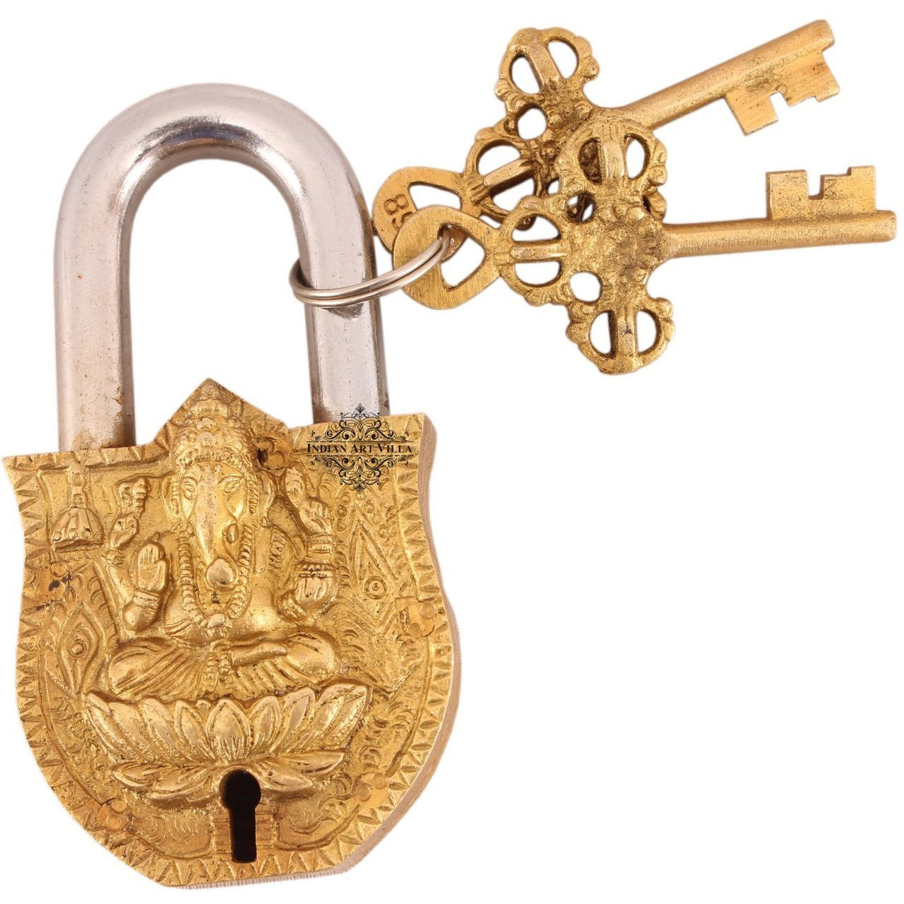 IndianArtVilla Brass Vintage Style Lord Ganesha Design chatar sword designer with 2 Keys