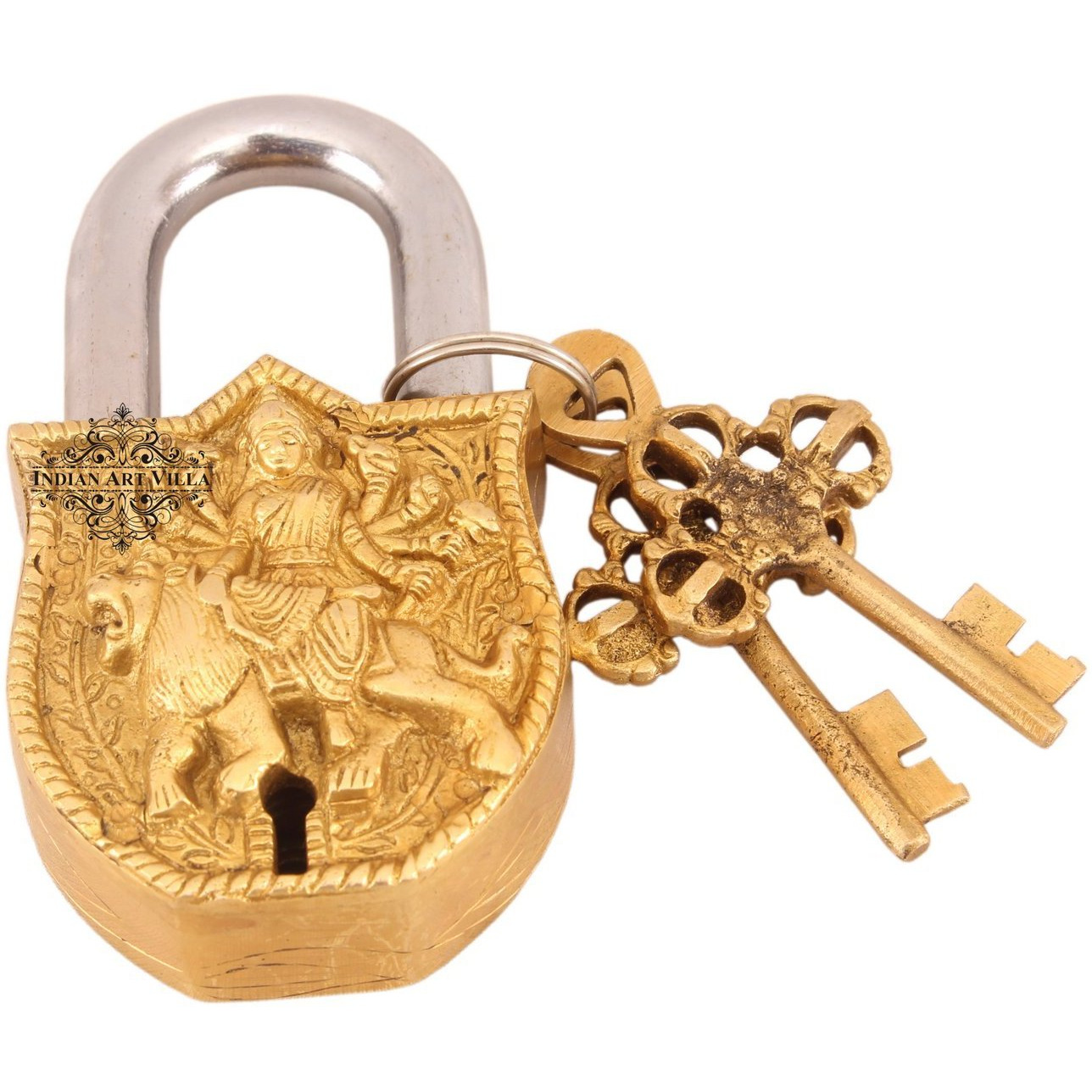 IndianArtVilla Brass Vintage Style Maa Durga Design chatar sword designer with 2 Keys