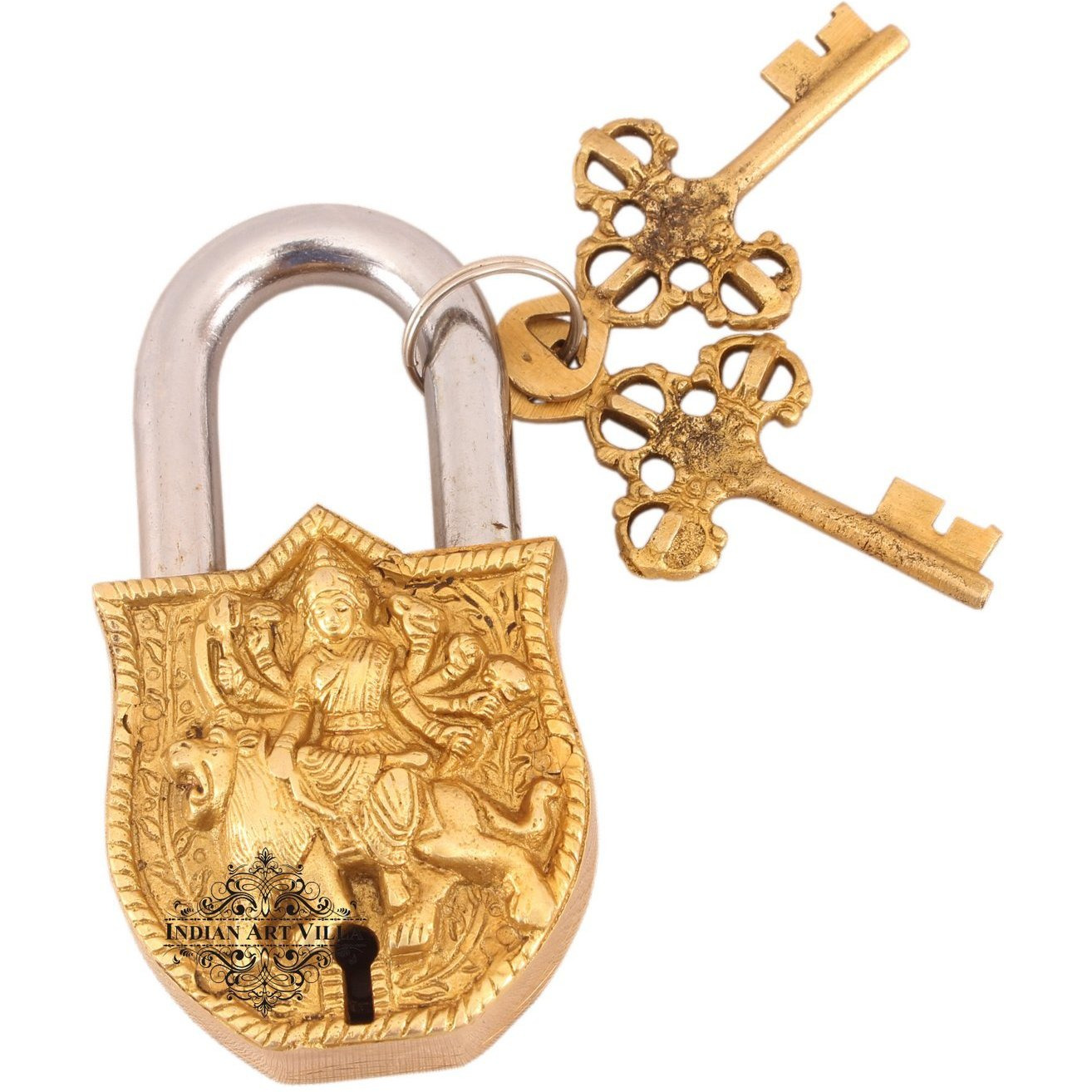 IndianArtVilla Brass Vintage Style Maa Durga Design chatar sword designer with 2 Keys