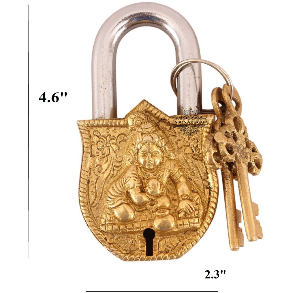 IndianArtVilla Brass Vintage Style Laddu Gopal Ji Design chatar sword designer with 2 Keys