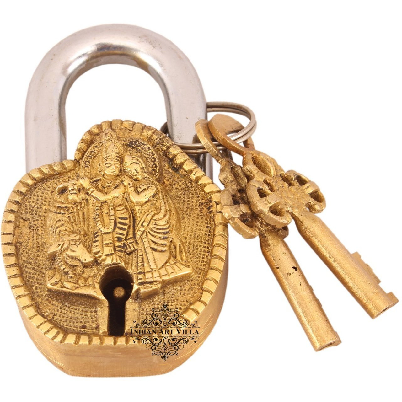 IndianArtVilla Brass Vintage Style Radha Krishna Ji Design chatar sword designer with 2 Keys