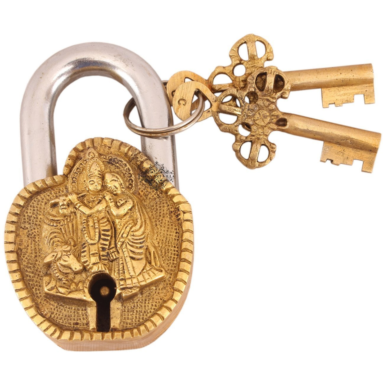 IndianArtVilla Brass Vintage Style Radha Krishna Ji Design chatar sword designer with 2 Keys