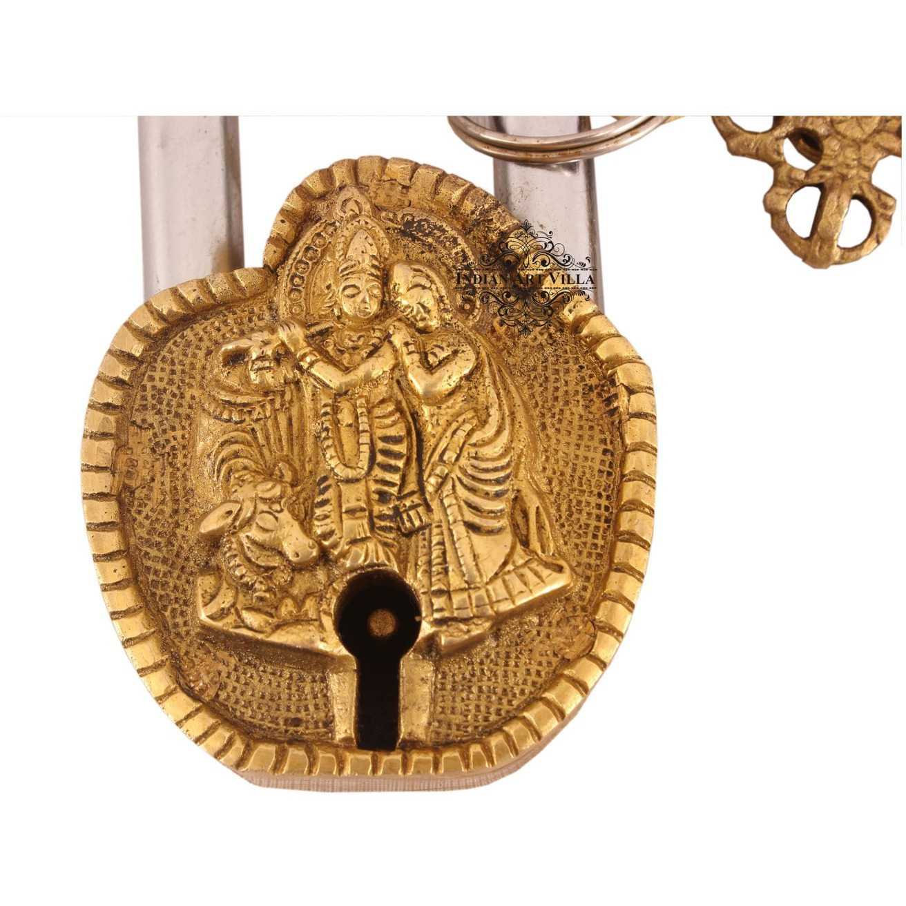 IndianArtVilla Brass Vintage Style Radha Krishna Ji Design chatar sword designer with 2 Keys