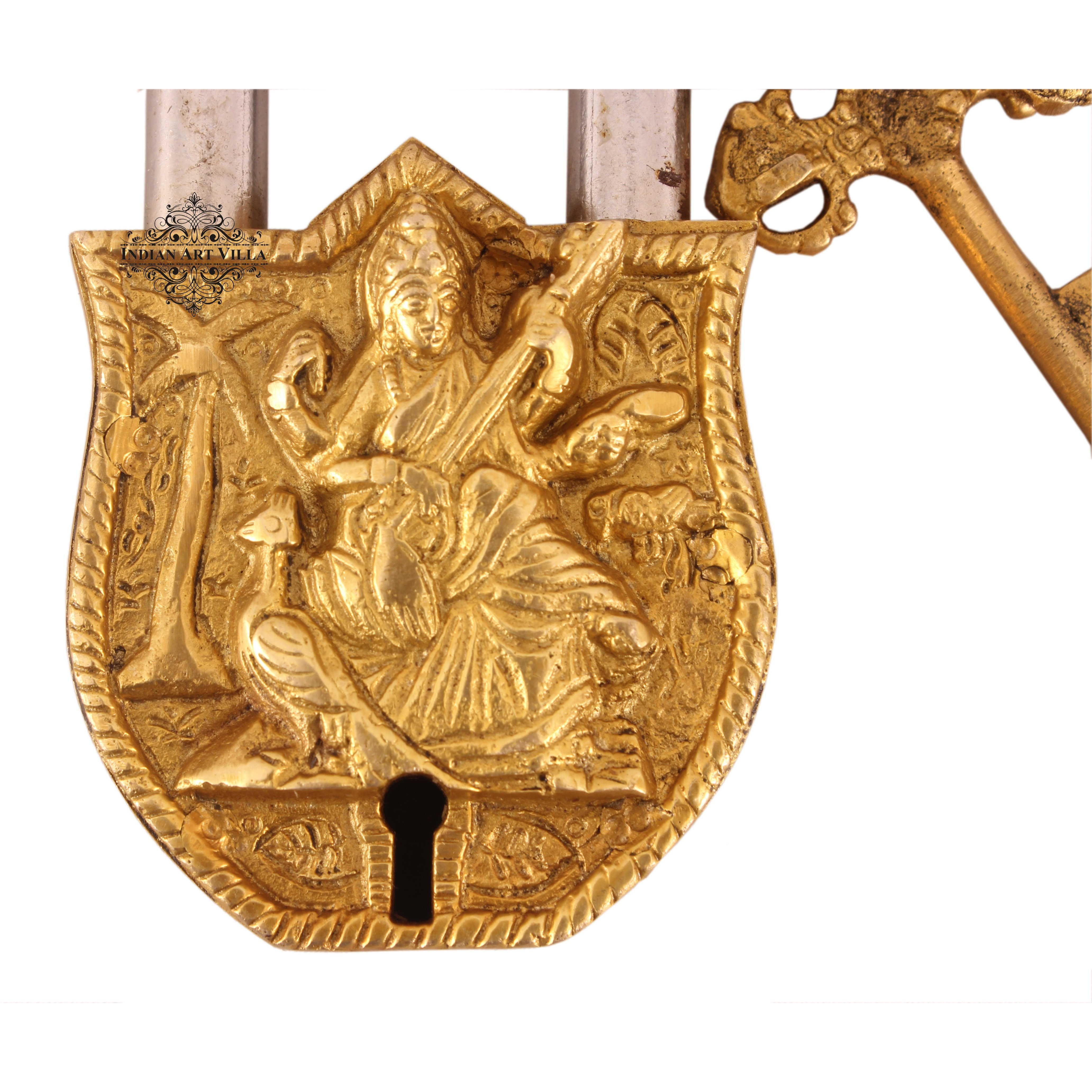 IndianArtVilla Brass Vintage Style Godess Saraswati Design chatar sword designer with 2 Keys