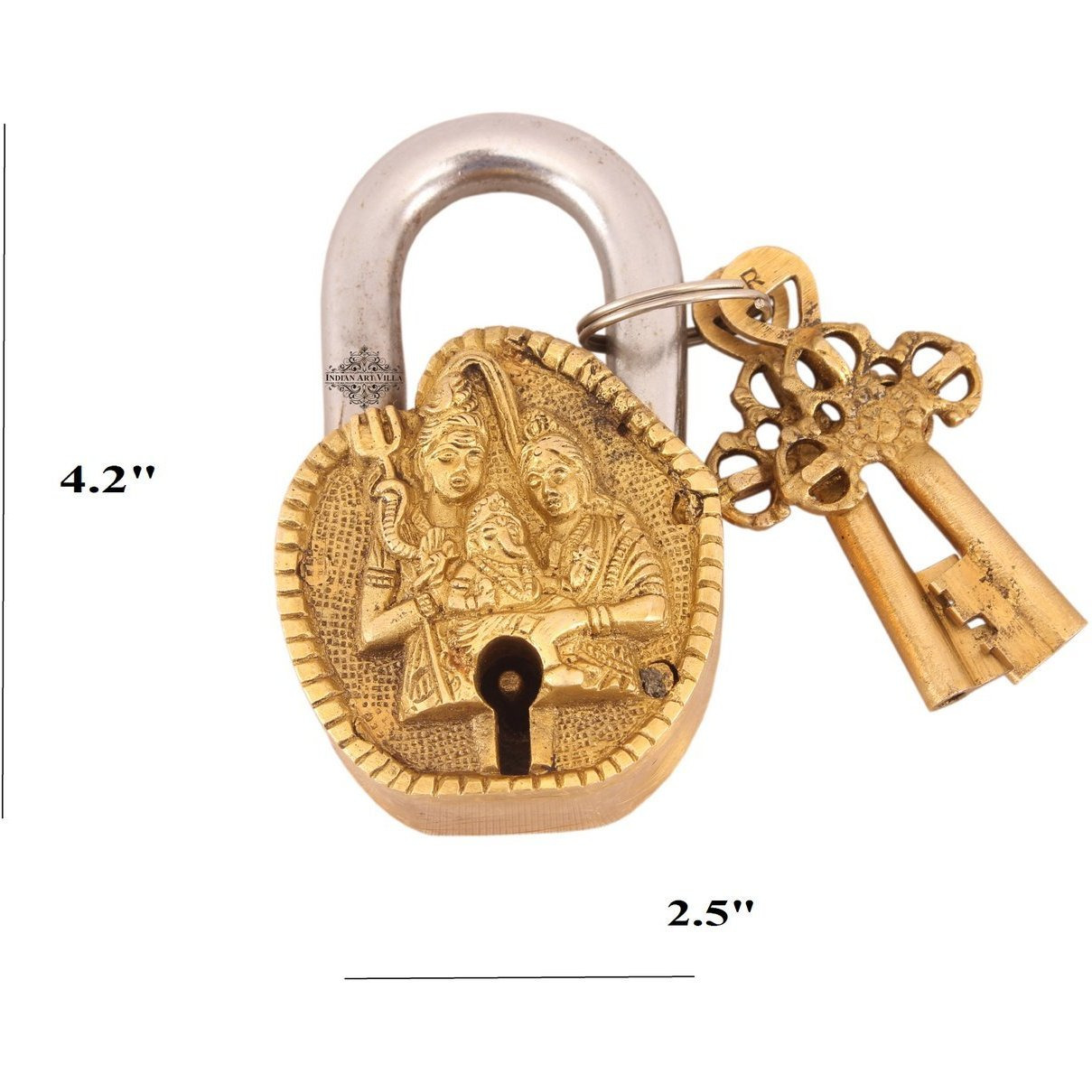 IndianArtVilla Brass Vintage Style Shiv Pariwar Design chatar sword designer with 2 Keys