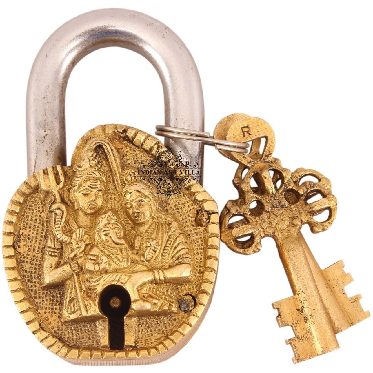 IndianArtVilla Brass Vintage Style Shiv Pariwar Design chatar sword designer with 2 Keys