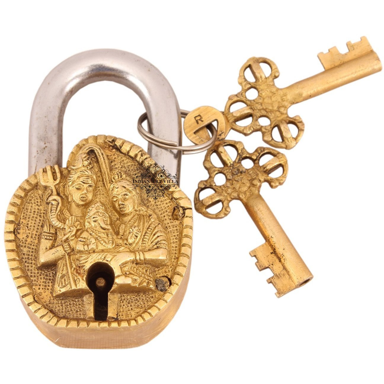 IndianArtVilla Brass Vintage Style Shiv Pariwar Design chatar sword designer with 2 Keys