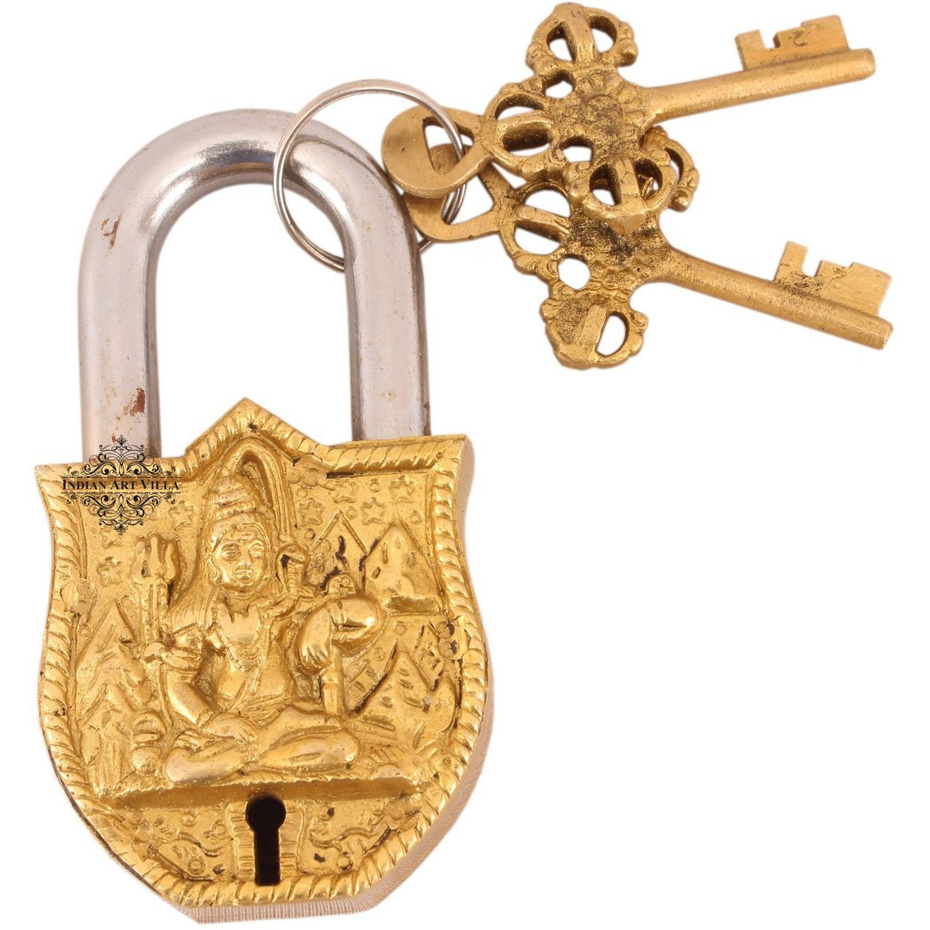 IndianArtVilla Brass Vintage Style Shiv Design chatar sword designer with 2 Keys
